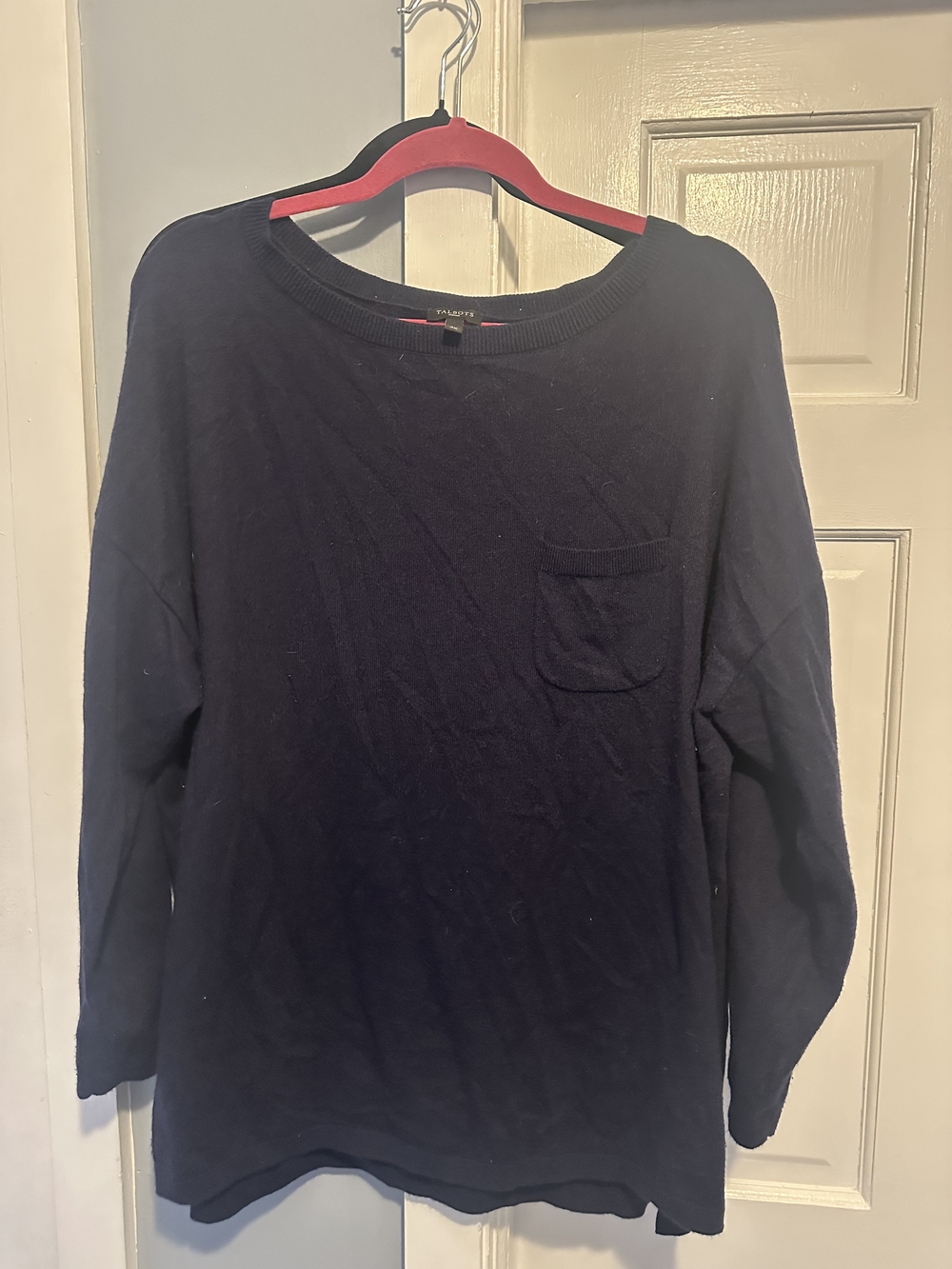Talbots 2X Navy Crewneck Sweater with Chest Pocket